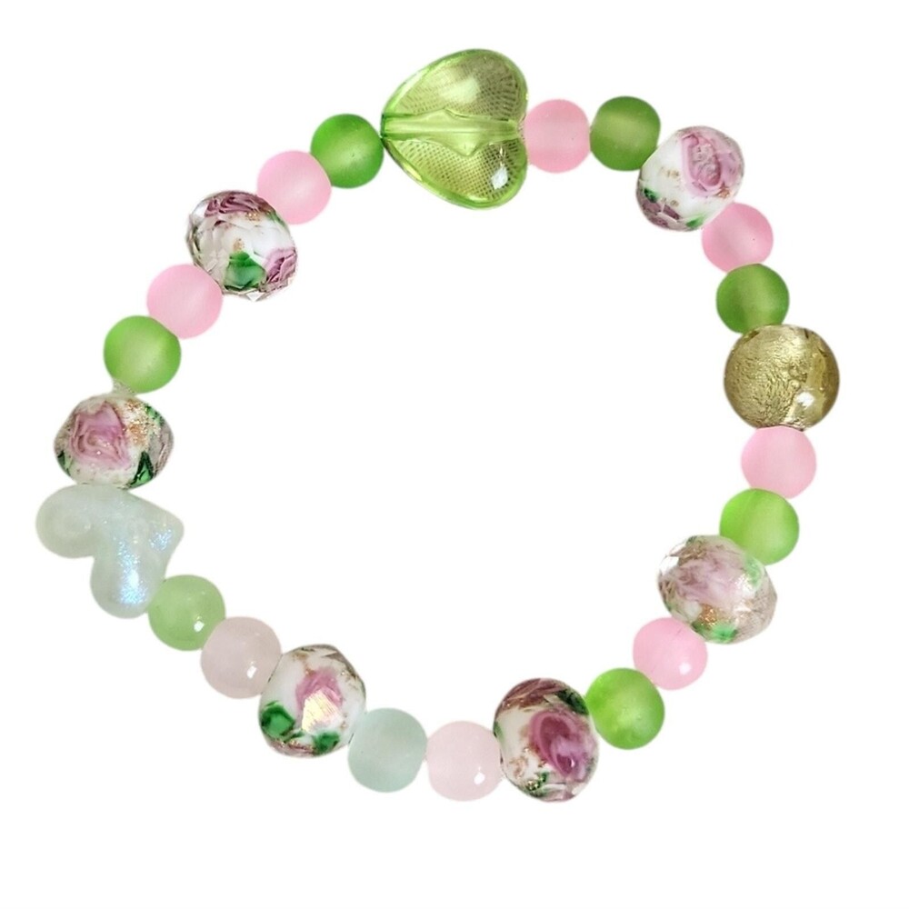 Frosted Glass Bead Golden Sand Lampwork Foil Bead Kawaii Heart Bracelet